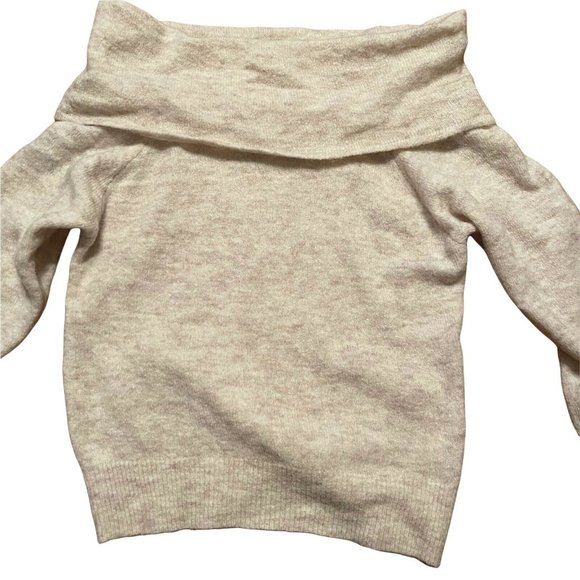 Divided Women Sweater Small Off Shoulder Cowl Neck Wool Alpaca Ivory Tan Heather - Picture 10 of 10